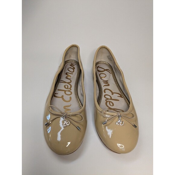 Sam Edelman Felicia Shoes Bow Ballet Flat Luxe Nude Beige Patent Leather Sz 7.5 - Picture 2 of 6